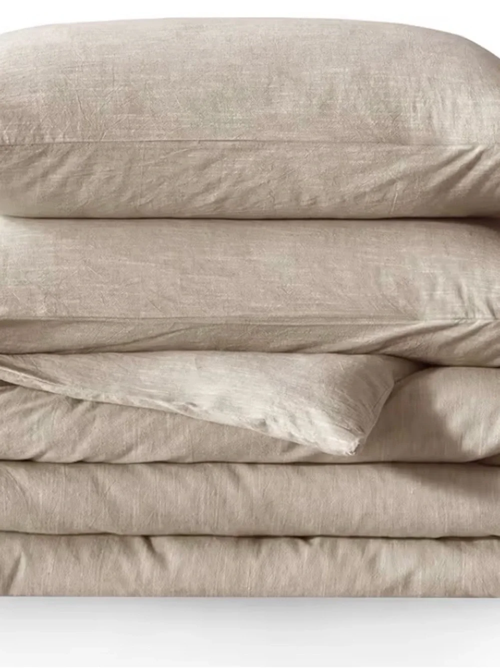 Stonewashed Neutral Cotton Linen Duvet Cover Set - Beige Queen 3pc New